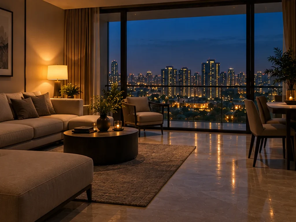 Apartment interior with city view